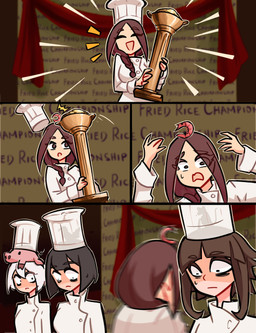 award black_hair brown_eyes brown_hair chef chef_hat chef_uniform clothing female feral group hair hat headgear headwear horrified red_hair running_away text trophy white_hair centurii-chan_(artist) disney pixar ratatouille aquatic arthropod avian bird crustacean domestic_pig human mammal murid murine rat rodent shrimp suid suine sus_(pig) absurd_res comic english_text hi_res