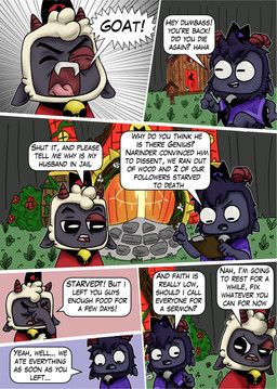 anthro bell bell_collar clothed clothing collar comic_panel dialogue duo fur horn male male/male smile speech_bubble text white_body white_fur wool_(fur) krekel cult_of_the_lamb massive_monster_(studio) goat_(cult_of_the_lamb) lamb_(cult_of_the_lamb) purple_crown_(cult_of_the_lamb) red_crown_(cult_of_the_lamb) bovid caprine goat mammal sheep absurd_res comic digital_media_(artwork) english_text hi_res