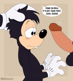 age_difference anthro bad_parenting balls clothing dialogue duo genitals gloves handwear imminent_oral male male/male nude penis questionable_consent size_difference standing text young inprogress disney goof_troop goofy_(disney) max_goof canid canine mammal absurd_res english_text hi_res father_(lore) father_and_child_(lore) father_and_son_(lore) incest_(lore) parent_(lore) parent_and_child_(lore) parent_and_son_(lore) son_(lore)