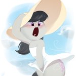 anthro black_hair blush clothing dress female fur grey_body grey_fur hair hat headgear headwear purple_eyes semi-anthro solo sun_hat white_clothing white_dress dulldi friendship_is_magic hasbro my_little_pony octavia_(mlp) 1:1 hi_res