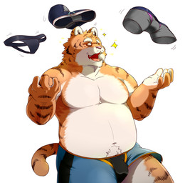 5_fingers anthro belly boxer_briefs bulge clothing eyewear fingers glasses humanoid_hands male moobs navel open_mouth open_smile overweight overweight_anthro overweight_male simple_background smile solo underwear white_background wdh3905 felid mammal pantherine tiger 2015 hi_res