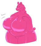 anthro belly big_breasts blush breasts candy dessert eyelashes featureless_breasts female food fur glistening glistening_body gummy_(food) hand_on_breast huge_breasts navel nude overweight overweight_anthro overweight_female pink_body short_tail smile solo sound_effects standing tail thick_thighs wide_hips gats bear food_creature gummy_creature living_candy mammal 2020 portrait three-quarter_portrait