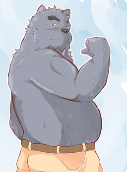anthro belly black_body black_fur black_nose bottomwear clothing fur humanoid_hands kemono male overweight overweight_anthro overweight_male pants solo andikapatok bear mammal 2015 hi_res