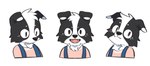 anthro asnnonaka black_body black_ears black_fur black_nose border_collie bust_portrait canid canine canis cheek_tuft clothing collie domestic_dog facial_spots facial_tuft fangs floppy_ears front_view fur head_tuft herding_dog looking_aside looking_at_viewer male mammal mouth_closed multiple_images neck_tuft open_mouth pastoral_dog pink_clothing pink_topwear portrait sheepdog simple_background simple_eyes solo spots spotted_face teeth three-quarter_view topwear tuft unsigned white_background white_body white_ears white_fur white_spots