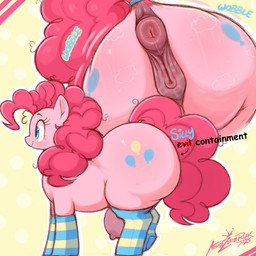 animal_genitalia animal_vulva anus areola big_butt big_teats blue_eyes bubble_butt butt clothing crotch_breasts equine_anus equine_genitalia equine_teats equine_udders equine_vulva eyelashes female feral genitals hair humor legwear pink_body pink_hair puffy_anus pupils quadruped side_view smile solo tail teats thick_thighs thigh_highs vulva aer0_zer0 evil_container friendship_is_magic hasbro my_little_pony pinkie_pie_(mlp) equid equine horse mammal pony 1:1 absurd_res hi_res meme