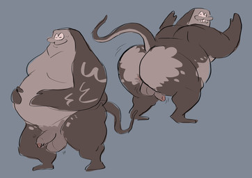 :3 anthro anus balls belly big_butt butt flaccid foreskin genitals grey_body male nude overweight penis presenting presenting_anus solo mejeeeehhh nintendo splatoon big_man_(splatoon) aquatic fish manta_ray ray_(fish) stingray hi_res
