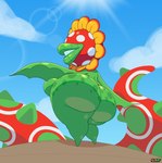 big_breasts big_butt breasts butt clothed clothing eyeless female huge_butt not_furry plant rear_view sharp_teeth solo teeth thick_thighs thong topless underwear nsfwoaf mario_bros nintendo super_mario_sunshine petey_piranha elemental_creature flora_fauna piranha_plant absurd_res hi_res