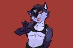 5_fingers anthro blep claws clothed clothing clothing_lift fingers looking_at_viewer male muscular muscular_male navel one_eye_closed pecs shirt shirt_lift simple_background solo tongue tongue_out topwear whiskers wink rygel_spkb rygel_(rygel_spkb) mammal procyonid raccoon hi_res