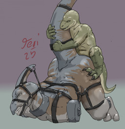 amputee anal anal_rape anthro armless bound brown_body claws disability double_amputee duo eyes_closed feet forced green_body grey_body male male/male nude pain raised_tail rape sex size_difference slave small_dom_big_sub tail teeth jeri_kleinlowe dinosaur prehistoric_species reptile scalie 2025 colored dated hi_res signature