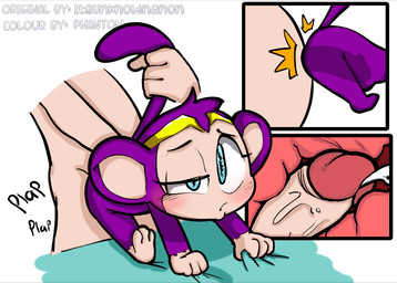 abdominal_bulge all_fours bestiality blush bodily_fluids crown cum cum_in_vagina cum_inside doggystyle dominant duo female female_on_human feral feral_penetrated from_behind_position genital_fluids genitals headgear human_on_feral human_penetrating human_penetrating_feral internal interspecies larger_dom larger_human looking_pleasured male male/female male_on_feral penetration penis sex simple_background size_difference smaller_female smaller_feral smaller_penetrated tail tail_grab tiara itsunknownanon shantae_(series) wayforward shantae_(monkey_form) haplorhine human humanoid mammal monkey primate