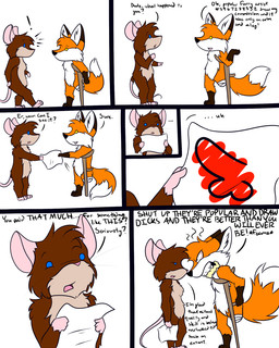 ambiguous_gender amputee angry anthro balls black_nose blue_eyes brown_body brown_fur commentary crutch dialogue disability disembodied_penis duo exclamation_point fur genitals humor male medical_instrument nude open_mouth orange_body orange_fur paper penis pun scientific_instrument simple_background text the_truth tongue white_background white_body white_fur yellow_eyes unknown_artist canid canine fox mammal murid murine rat rodent 4:5 comic english_text source_request