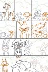 2:3 angry anthro blush bodily_fluids bovid buckteeth cain_(weaver) caprine clothed clothing comic deer disney domestic_sheep felid female female/female gareth_(zootopia) hare hi_res jaguar_(zootopia) judy_hopps kissing lagomorph leporid line_art long_ears male male/female male/male mammal nervous rabbit sharla_(zootopia) sheep simple_background sweat teeth the_weaver young young_anthro zootopia