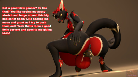 animal_genitalia animal_vulva anthro balls big_balls big_butt birth butt canine_genitalia canine_vulva crowning genitals gooning intersex labor looking_at_viewer looking_back male maleherm pregnant pregnant_male solo text knightsfm knight_shadowborne wolfal canid canine canis dire_wolf hybrid mammal prehistoric_species sergal wolf 16:9 3d_(artwork) 4k absurd_res digital_media_(artwork) english_text hi_res source_filmmaker_(artwork) widescreen