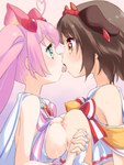 amber_eyes areola big_breasts blush bodily_fluids bow_ribbon breast_squish breasts brown_hair duo erect_nipples female female/female french_kissing green_eyes hair horn huge_breasts kissing lactating long_hair milk nipples pink_hair saliva short_hair simple_background squish tongue tongue_out natsuki_takano sanrio show_by_rock!! holmy_(show_by_rock!!) rosia_(show_by_rock!!) animal_humanoid bovid bovid_humanoid bovine bovine_humanoid cat_humanoid cattle cattle_humanoid domestic_cat felid felid_humanoid feline feline_humanoid felis humanoid mammal mammal_humanoid 3:4