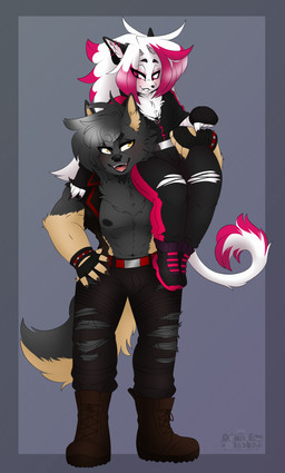 abs anthro body_hair boots carrying_another carrying_partner chest_hair claws clothed clothing dante_albescu_(deaniealaska) dark_clothing duo ear_piercing femboy fingerless_gloves footwear gloves handwear holes_in_clothing long_tail male male/male multicolored_body open_clothing open_topwear piercing pink_eyes shoes smile smiling_at_another smiling_at_partner smirk smirking_at_partner tail topwear yellow_eyes deaniealaska seth_(123done4) canid canine eulipotyphlan hedgehog mammal vampire absurd_res hi_res