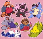 anthro belly bottomwear brown_body bulge clothing eyes_closed eyewear glasses green_body grey_body lying male moobs musclegut muscular nipples orange_body overalls overweight overweight_male pants shirt sitting sleeping tongue tongue_out topwear underwear white_body 06junior11 alligator alligatorid bear canid canine crocodilian felid fish lion mammal marine pantherine raccoon_dog reptile scalie shark tanuki tiger 2024 hi_res