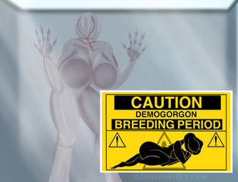 anthro caution_sign female glass pressing_breasts solo tongue tongue_out brushbyter stranger_things demogorgon humanoid monster hi_res
