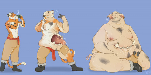 anthro base_one_layout basic_sequence belly_mouth bodily_fluids body_horror drooling growth linear_sequence male multifur one_row_layout saliva solo three_frame_image three_frame_sequence transformation transformation_sequence weight_gain punkchops demon domestic_pig felid mammal monster pantherine suid suine sus_(pig) tiger sequence