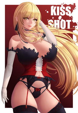 5_fingers armwear big_breasts black_clothing black_panties black_underwear blonde_hair blush border breasts clothed clothing collarbone corset elbow_gloves eyebrow_through_hair eyebrows eyelashes female fingers garter_belt garter_straps gloves hair handwear huge_breasts humanoid_pointy_ears legwear lingerie long_hair looking_at_viewer navel nipple_outline not_furry panties pointy_ears red_background red_ribbon simple_background skindentation solo standing thick_thighs thigh_highs topwear translucent translucent_hair underwear white_border white_clothing white_gloves white_handwear yellow_eyes zaphn monogatari kiss-shot_acerola-orion_heart-under-blade humanoid vampire hi_res portrait three-quarter_portrait