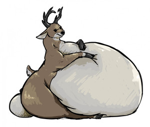 belly big_belly feral horn huge_belly male overweight simple_background sitting solo toony white_background saphiros deer mammal 2014