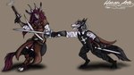 anthro bone clothing coat duo gloves gun hair handgun handwear holding_object holding_weapon hooves male melee_weapon musketeer paws pistol ranged_weapon rapier skull sword tail tongue topwear weapon hunamarts zorael demon skulldog_(species) 16:9 digital_media_(artwork) hi_res widescreen