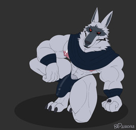 abs anthro barely_contained bulge clothed clothing detailed_bulge genital_outline genitals humanoid_genitalia humanoid_penis looking_at_viewer male muscular muscular_anthro muscular_male nipples pecs penis penis_outline skimpy solo thong underwear rxq dreamworks puss_in_boots_(franchise) death_(puss_in_boots) canid canine canis mammal wolf 2023 absurd_res dated hi_res signature