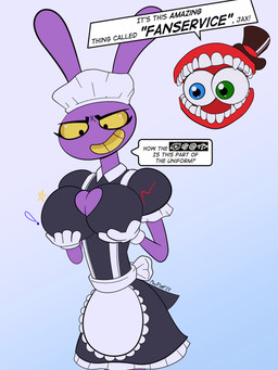 angry anthro breast_grab breasts censor_bar censored_text clothing crossgender female gender_transformation grawlixes hand_on_breast holding_breast looking_at_chest looking_down_at_breasts maid_uniform mtf_crossgender open_mouth smile solo speech_bubble text transformation uniform maxfloof glitch_productions the_amazing_digital_circus caine_(tadc) jax_(tadc) hare lagomorph leporid mammal rabbit 3:4 absurd_res english_text hi_res