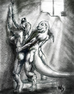 against_surface against_wall anthro anthro_on_anthro bdsm bondage bound breasts cuff_(restraint) dungeon duo female from_behind_position male male/female muzzle_(object) muzzled nipples nude prison raised_tail restraints sex shackles side_boob tail winddragon mammal mustelid otter 2008 digital_media_(artwork) graphite_(artwork) greyscale mixed_media monochrome sketch traditional_media_(artwork)