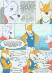 anthro black_nose blue_eyes canid canine canis clothed clothing cloud comic dialogue duo elliot_(fluke) english_text fluke fox fur green_eyes hi_res jewelry lifeguard looking_back male mammal motion_of_the_ocean necklace open_mouth orange_body orange_fur outside red_cross ryan_(fluke) sea shirt sky smile text tongue tongue_out topwear water wolf