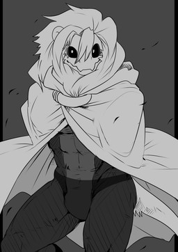 anthro armless clothed clothing male mask missing_arm muscular muscular_anthro muscular_male solo superhero clawlion under_joint felid lion mammal pantherine monochrome