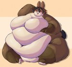 anthro belly belly_overhang big_belly big_breasts blush breast_squish breasts brown_body brown_fur buckteeth chubby_cheeks double_chin dreadlocks fat_rolls featureless_breasts female fupa fur hand_behind_head holding_breast huge_belly huge_breasts huge_thighs looking_at_viewer love_handles morbidly_obese morbidly_obese_anthro morbidly_obese_female navel nude obese obese_anthro obese_female open_mouth open_smile overweight overweight_anthro overweight_female simple_background sitting smile solo squish tail tail_tuft tan_body tan_fur teeth thick_arms thick_thighs tuft wiishyishii lagomorph leporid mammal rabbit 2023 absurd_res digital_drawing_(artwork) digital_media_(artwork) full-length_portrait hi_res portrait