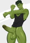 balls big_penis bottomless clothed clothing erection genitals green_body hair humanoid_genitalia male muscular muscular_male not_furry penis solo gasaiv dc_comics dc_universe teen_titans beast_boy human humanoid mammal absurd_res hi_res