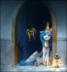 crossed_legs crown doorway eyebrows feathered_wings feathers female feral fur gem gold_(metal) gold_accessory headgear horn horseshoe leaning leaning_on_doorway leaning_sideways looking_at_object magic mane melancholic multicolored_mane multicolored_tail pivoted_ears purple_eyes quadruped raining sad shadow sitting solo tail telekinesis tiara white_body white_feathers white_fur wings wooden_figure writing_feather ramiras friendship_is_magic hasbro my_little_pony mythology princess_celestia_(mlp) equid equine mammal mythological_creature mythological_equine winged_unicorn 2024 digital_media_(artwork) hi_res signature