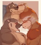 after_kiss anthro anthro_on_anthro areola biceps big_muscles big_pecs black_nose blush blush_lines bodily_fluids border brown_body brown_eyebrows brown_fur cheek_markings closed_smile countershade_face countershade_fur countershade_torso countershading deltoids duo eyebrows eyes_closed facial_markings fur hair half-closed_eyes head_markings heart_symbol huge_muscles interspecies jewelry kissing looking_at_another male male/male male_anthro markings mouth_closed multicolored_body multicolored_fur muscular muscular_anthro muscular_male narrowed_eyes necklace necklace_only nipples nose_kiss nude nude_anthro nude_male open_mouth pecs pink_areola pink_nipples pink_tongue saliva saliva_string side_view smile tan_body tan_countershading tan_fur tan_inner_ear teeth tongue tongue_out trapezius twitter_handle two_tone_body two_tone_fur white_border white_eyebrows white_hair white_inner_ear theor aki_ainsworth theor_(character) american_badger badger canid canine canis domestic_dog mammal mustelid musteline shiba_inu spitz digital_media_(artwork) hi_res shaded signature
