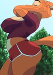 absurd_res anthro big_breasts big_butt bottomwear breasts butt canid canine clothed clothed_anthro clothed_female clothing diane_foxington dreamworks eyebrows eyelashes fox hi_res hotpants mammal plant shorts side_boob side_view tagme tail the_bad_guys thick_eyebrows thick_eyelashes thick_thighs toonarscontent tree wide_hips