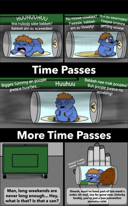 >_< abuse ambiguous_gender animal_abuse blue_body blue_fur bodily_fluids brown_hair brown_tail clothing container crying dialogue dumpster eyes_closed feces feral fur genital_fluids gloves hair handwear lying mostly_offscreen_character narrowed_eyes on_front open_mouth sitting stink_fumes stink_lines suffering tail tears text toony trapped urine vomit young young_ambiguous young_feral roadkill_(fc) fluffy_pony fluffy_pony_(species) mammal 2025 5:8 absurd_res broken_language comic digital_media_(artwork) english_text hi_res shaded