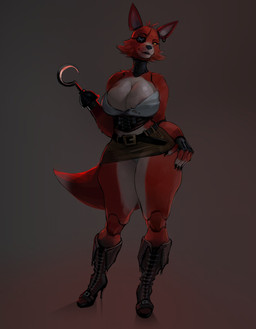 anthro areola areola_slip belt big_breasts black_clothing black_footwear black_high_heels boots bottomwear breasts cheek_tuft clothing corset countershade_torso countershading crossgender ear_piercing eye_patch eyewear facial_tuft female fingerless_gloves footwear gloves handwear high_heeled_boots high_heels hook hook_hand lingerie machine miniskirt mtf_crossgender multicolored_body piercing red_body shoes skirt smile solo tail thick_thighs topwear tuft wide_hips sumamiarts five_nights_at_freddy's scottgames foxy_(fnaf) animatronic canid canine fox mammal robot 2025 digital_media_(artwork) hi_res