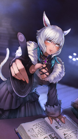 5_fingers book breasts clothing colored_nails dress facial_markings female fingers gesture grey_eyes grey_hair hair hand_gesture head_markings markings nails open_mouth pointing pointing_at_viewer red_nails short_hair solo hjz_(artemi) final_fantasy final_fantasy_xiv final_fantasy_xiv_(legacy) square_enix y'shtola_rhul animal_humanoid cat_humanoid felid felid_humanoid feline feline_humanoid humanoid mammal mammal_humanoid miqo'te 2020 9:16 absurd_res hi_res