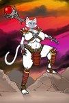 anthro big_breasts breasts clothed clothing dark_clouds female fur huge_breasts skimpy solo white_body white_fur hayakain mortal_kombat kitty_(hayakain) domestic_cat felid feline felis mammal hi_res