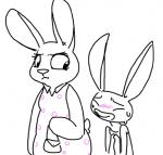 age_difference anthro blush bodily_fluids clothed clothing dress duo female male mature_anthro mature_female open_mouth open_smile purse simple_background smile sweat sweatdrop teeth white_background the_weaver disney zootopia bonnie_hopps cain_(weaver) fan_character lagomorph leporid mammal rabbit