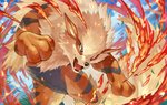 ambiguous_gender brown_eyes cloud day feral fire fur open_mouth paws solo teeth tongue tuft wolftapioca nintendo pokemon arcanine generation_1_pokemon pokemon_(species) 2021 hi_res