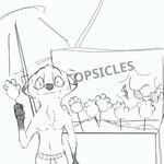 anthro bodily_fluids clothed clothing currency_symbol dollar_sign food gloves_(marking) holding_food holding_object male markings pawpsicle popsicle shaking simple_background solo sweat sweatdrop swimming_trunks swimwear symbol text topless topless_male umbrella wide_eyed thermite disney zootopia nick_wilde canid canine fox mammal red_fox true_fox 1:1 2023 digital_drawing_(artwork) digital_media_(artwork) english_text monochrome