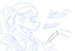 aerial_combat aircraft airplane anthro armor cloud cockpit f-15 flight_suit formation_flying headgear helmet jet male military missile pilot sky vehicle darkalcaline f-15_eagle canid canine canis mammal red_wolf wolf absurd_res digital_media_(artwork) hi_res