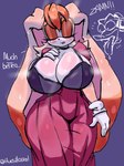 anthro big_breasts blush bodily_fluids bottomwear bra breasts choker cleavage clothed clothing dialogue eyes_closed female female_anthro gloves handwear huge_breasts jewelry long_ears mature_anthro mature_female necklace skirt solo steam steaming_body sweat text thick_thighs underwear huesillo_skolz sega sonic_the_hedgehog_(series) vanilla_the_rabbit vector_the_crocodile crocodilian lagomorph leporid mammal rabbit reptile scalie 3:4