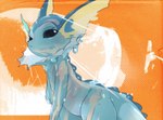 ambiguous_gender black_nose blue_body bone feral fin looking_at_viewer nude orange_background orange_body simple_background skeleton solo translucent translucent_body idkuroi nintendo pokemon eeveelution generation_1_pokemon goo_creature goo_creature_with_bones pokemon_(species) vaporeon 2019