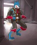 anthro black_clothing black_suit boots clothing flying footwear jet_pack male shoes solo suit testing thegreatmatsutzu power_rangers doggie_kruger canid canine mammal