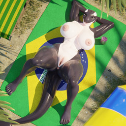 5_toes anthro anus areola beach_chair beach_towel big_breasts black_body brazilian_flag breasts clitoris curvy_figure feet female genitals hands_behind_head high-angle_view huge_breasts looking_at_viewer lying multicolored_body nipples nude on_back outside pink_areola pink_nipples sand sharp_teeth smile solo teeth thick_thighs toes towel two_tone_body voluptuous vulva white_body wide_hips houssem valorlynz_(modeler) pivari aquatic cetacean dolphin mammal oceanic_dolphin orca toothed_whale 1:1 2026 3d_(artwork) absurd_res digital_media_(artwork) hi_res