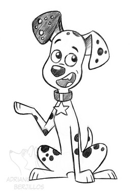 black_ears black_nose black_spots collar feral floppy_ears fur heterochromatic_ears male open_mouth open_smile sitting smile solo spots star toony white_body white_fur white_spots adriano_berjillos 101_dalmatian_street 101_dalmatians disney dylan_(101_dalmatians) canid canine canis dalmatian domestic_dog mammal 2019 graphite_(artwork) hi_res monochrome signature traditional_media_(artwork)
