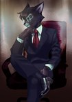 anthro black_body black_bottomwear black_clothing black_footwear black_fur black_gloves black_handwear black_jacket black_nose black_pants black_shoes black_socks black_suit_jacket black_topwear bottomwear chair clothed clothed_anthro clothed_male clothing collared_shirt dress_shirt eyebrows eyewear footwear fully_clothed fully_clothed_anthro fully_clothed_male fur furniture glasses gloves green_eyes handwear jacket male male_anthro monotone_bottomwear monotone_clothing monotone_footwear monotone_shoes monotone_socks monotone_topwear narrowed_eyes necktie on_chair pants pink_inner_ear red_necktie shirt shoes sitting sitting_on_chair socks solo suit suit_jacket topwear wearing_glasses whiskers white_clothing white_eyebrows white_shirt white_topwear white_whiskers 666calistaxx_(artist) lackadaisy mordecai_heller domestic_cat felid feline felis mammal tuxedo_cat 2023 colored digital_drawing_(artwork) digital_media_(artwork) hi_res