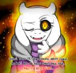 abstract_background alternate_universe anthro clothed clothing dialogue female fire fur hoodie horn orange_eyes solo text topwear white_body white_fur friisans altertale undertale undertale_(series) toriel toriel_(altertale) boss_monster_(undertale) bovid caprine mammal english_text hi_res